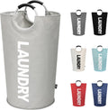 DOKEHOM 90L Large Laundry Basket, Collapsible Laundry Bag, Freestanding Tall Clothes Hamper, Foldable Washing Bin (Grey)