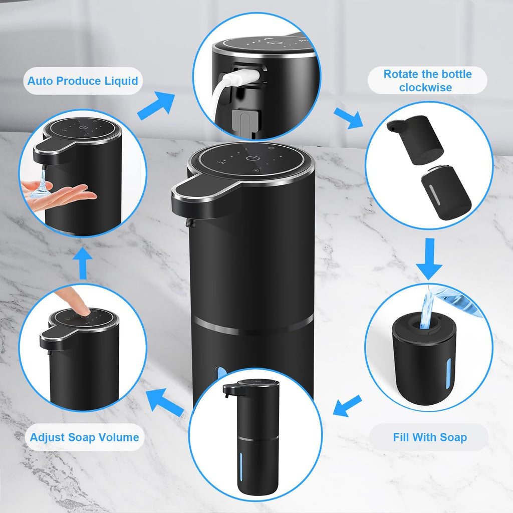 Automatic Liquid Soap Dispenser,4 Level Adjustable Liquid Dispenser, Rechargeable Soap Dispenser with USB Type C Rechargeable, 12.8oz/ 380ml Touchless Hand & Dish Dispenser for Bathroom, Kitchen