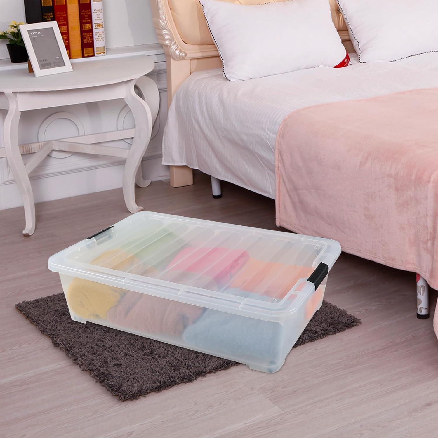 50 Quart Wheeled Latching Storage Box, Stackable Bin with Latch Lid, Plastic Container to Organize Shoes Underbed (3 Pack)