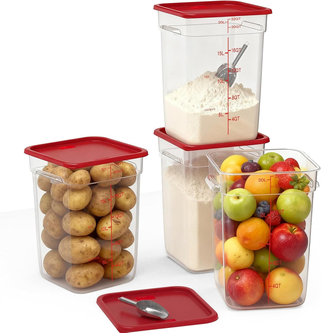 4 Pack 22 Quart Square Clear Food Storage Containers with Lids Cereal Containers Storage Airtight Food Storage Containers for Restaurant Kitchen Home