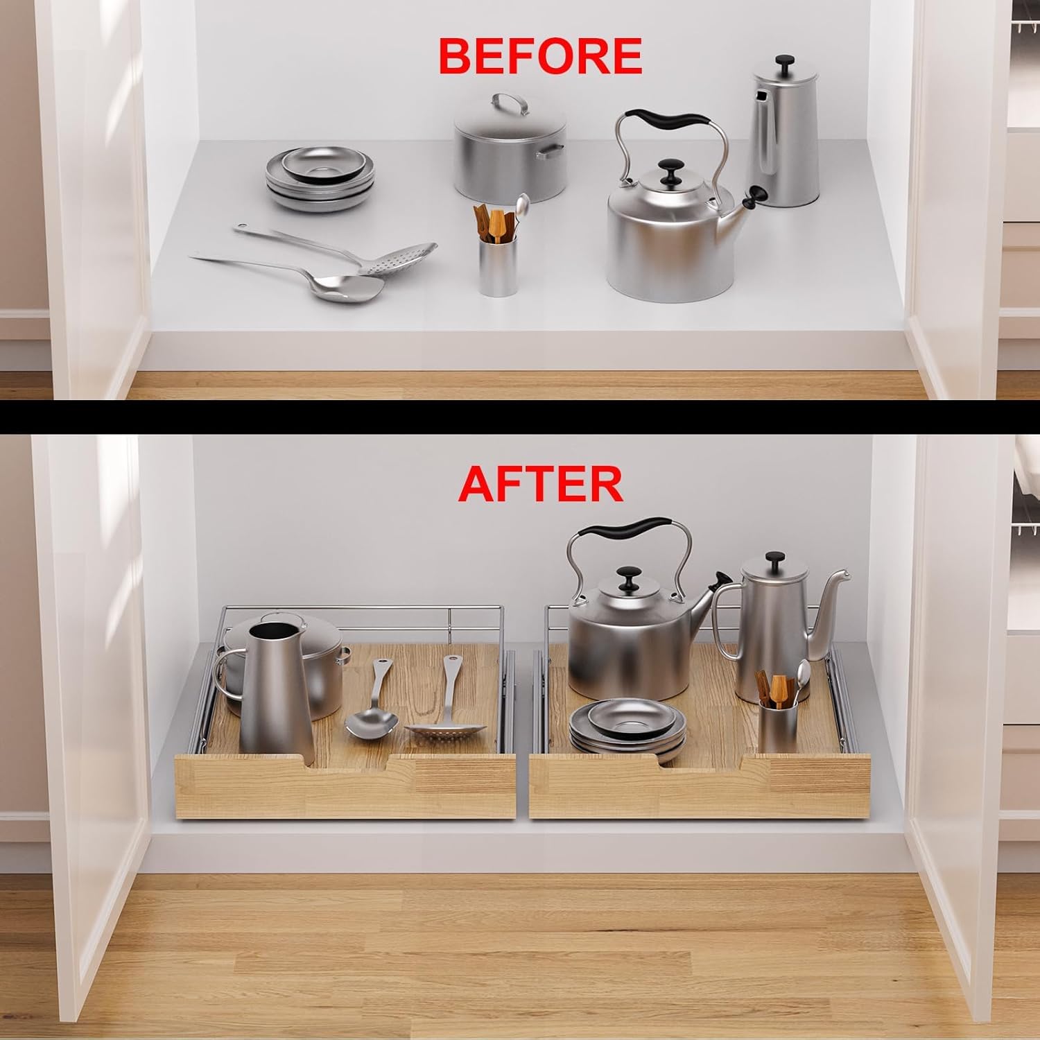 Pull Out Cabinet Organizer,Heavy-Duty Slide Out Shelf, Wood And Wire Basket, Pull Out Drawer for for Kitchen Under Sink Space, Pantry, Bathroom (11 * 21 WM)