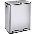 16 Gal (2 x 30 L) Dual Trash Can, Stainless Steel Kitchen Garbage Bin, Recycle Dustbin with Odor Control Box, Soft-Close Lid, Inner Buckets, Side Handle, Step Pedal, for Home Office