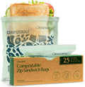 Cleanomic Compostable* Sandwich Size Food Storage Bags (25 Eco Zip) Freezer and Leak Proof, Also Available Gallon, Quart and Snack Size Bags