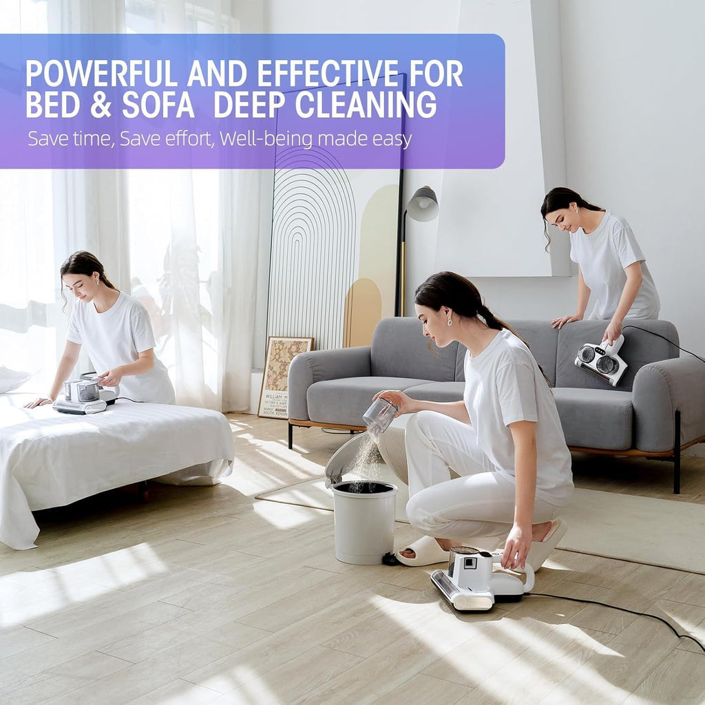 Mattress Vacuum Cleaner, 16Kpa Bed Vacuum with 253.7nm UV-C Light & Heating & Ultrasonic Quintuple Tech & 30000 RPM/Min Brushroll Rotation, Widened Suction Port, 500W, Corded