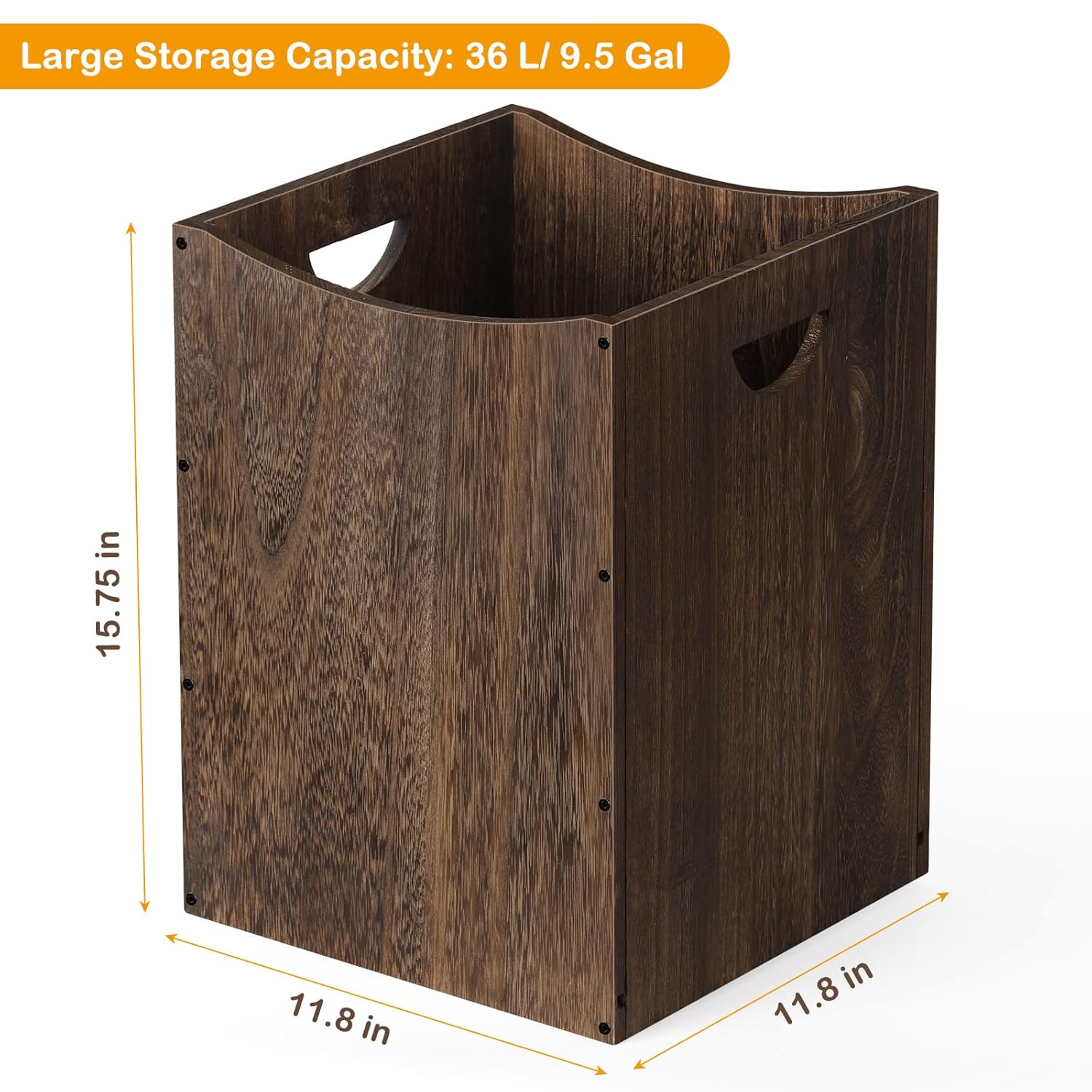 smusei Wood Trash Can 9.5 Gallon Waste Basket Bin Rustic Farmhouse Large Kitchen Garbage Can for Bedroom Living Room Bathroom Office, Rustic Brown