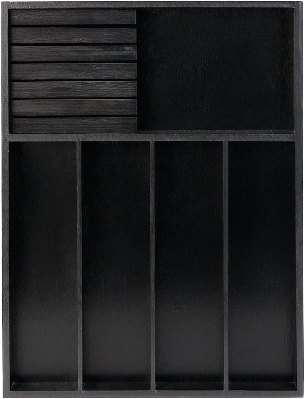 VaeFae Bamboo Silverware Organizer, Utensil Holder for Drawer, Wooden Cutlery Tray with Divider for Kitchen Drawer, Utensil Organizer with Knife Block（Black）
