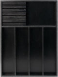 VaeFae Bamboo Silverware Organizer, Utensil Holder for Drawer, Wooden Cutlery Tray with Divider for Kitchen Drawer, Utensil Organizer with Knife Block（Black）