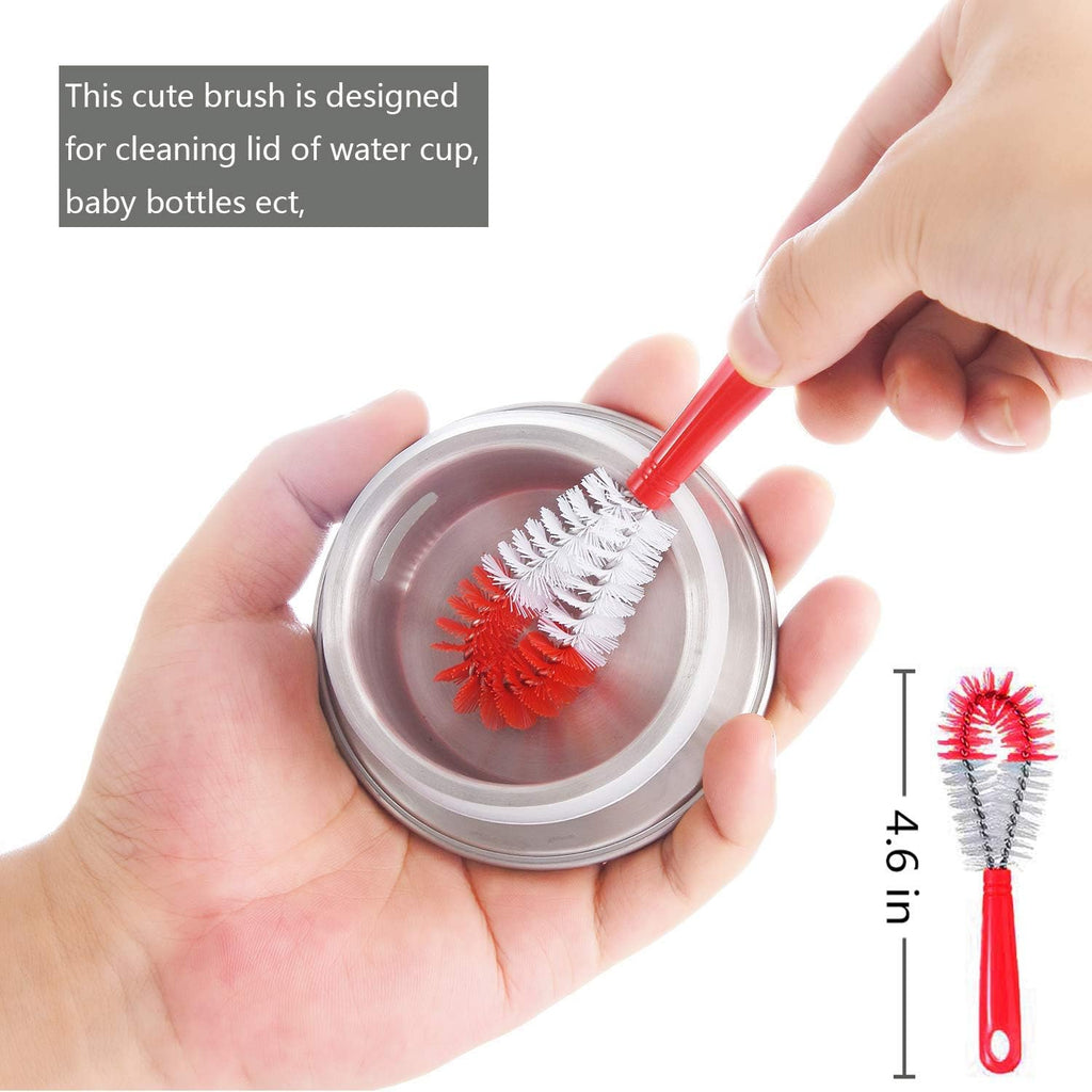 ALINK 5-Pack Red Bottle Brush Cleaner Set - Long Large Cleaing Brush for Narrow Neck Wine/Beer Bottles/ Flask/ Thermos/ Hummingbird Feeder/ Sport Well, Spout/Lid Brush, Straw Brush