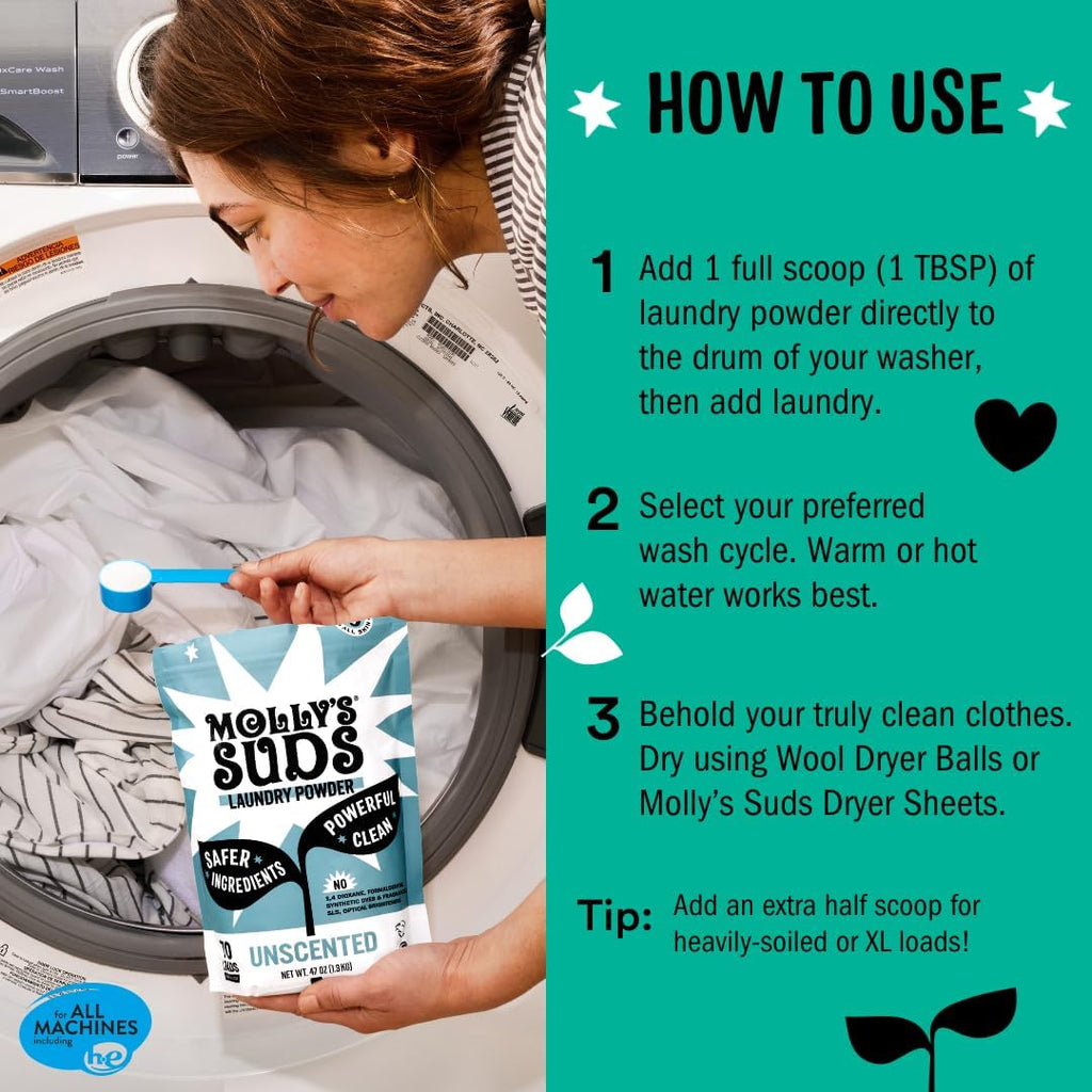 Molly's Suds Original Laundry Detergent Powder | Clean Laundry Detergent Powder for Sensitive Skin | Simple, Effective Ingredients, Stain Fighting | 120 Load (Eucalyptus)