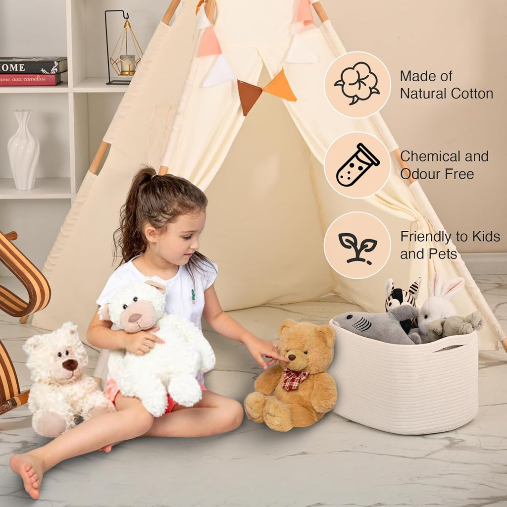 Woven Cotton Rope Storage Basket for Organizing, Cute Decorative Baskets for Gifts Empty, Organizer Bins for Dog Toy, Baby Laundry, 15“×11”×9.5“, Off White