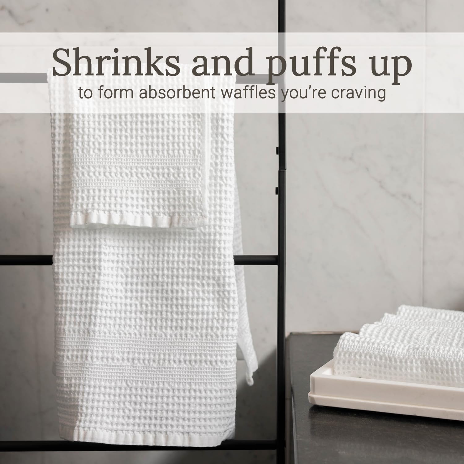 GILDEN TREE Waffle Towel Set Quick Dry Thin | 2 Bath Towels | 2 Hand Towels | 2 Washcloths, Classic Style (White)