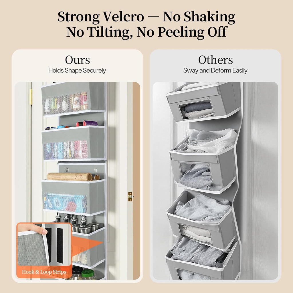 LAMU 6-Tier Over The Door Organizer, Swing - Proof Closet Door Organizer, Flexible 1 Split into 2 Over The Door Storage Organizer for Nursery, Bathroom, Bedroom, Grey, 5 x 14 x 61in