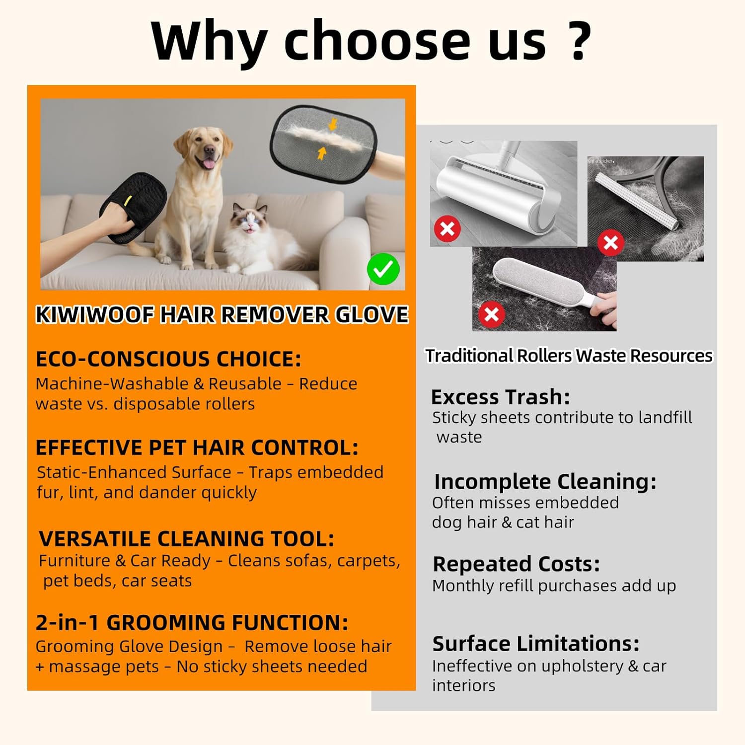 Electrostatic Pet Hair Removal Gloves for Cats&Dogs,2025 New Upgraded Reusable Quick De-Shedding Grooming Gloves,Animal Fur Remover Tool for Couch,Carpet,Furniture,Car Seat,Clothing,Curtain 1PcsYellow