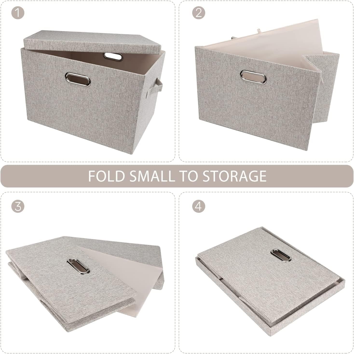 Large 17" 36 Quart Collapsible Stackable Storage Bins with Lids, 5 Packs Beige Linen Fabric Closet Boxes with Lids, Storage Cube Baskets Container Organizers for Bedroom Office(17 x12 x11)