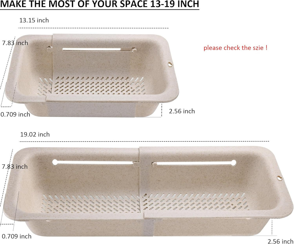 LASSHSWA Collapsible Colander and Strainer for Kitchen, Over the Sink Strainer Basket for Kitchen, Fruit Pasta Food Strainer Expandable Plastic Colander with A Sink Drain Strainer Stainless Steel