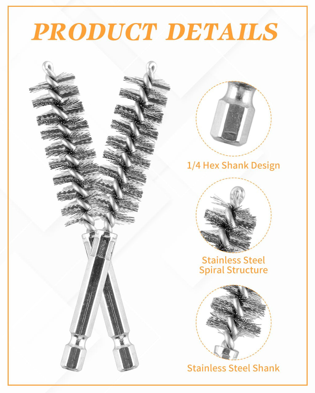 24 pcs Bore Brush for Drill, Stainless Steel Wire Cleaning Brush Set, Abrasive Wire Bore Brushes Set with 1/4 Inch Hex Shank for Rust, Cleaning Tubes (8/10/12/15/17/19MM)
