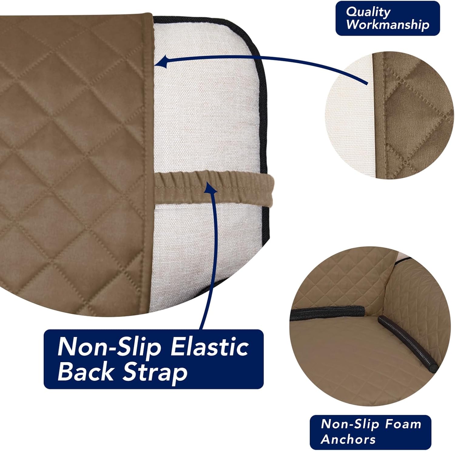 PureFit Reversible Quilted Sofa Cover, Water Resistant Slipcover Furniture Protector, Washable Couch Cover with Non Slip and Elastic Straps for Kids, Dogs, Pets (Oversized Chair, Camel/Ivory)