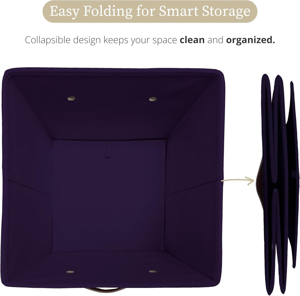 DECOMOMO Storage Baskets, 13x15x13 Storage Cube Bins with Labels for Organizing Shelves Kallax (Kallax / 4pcs, Deep Purple)