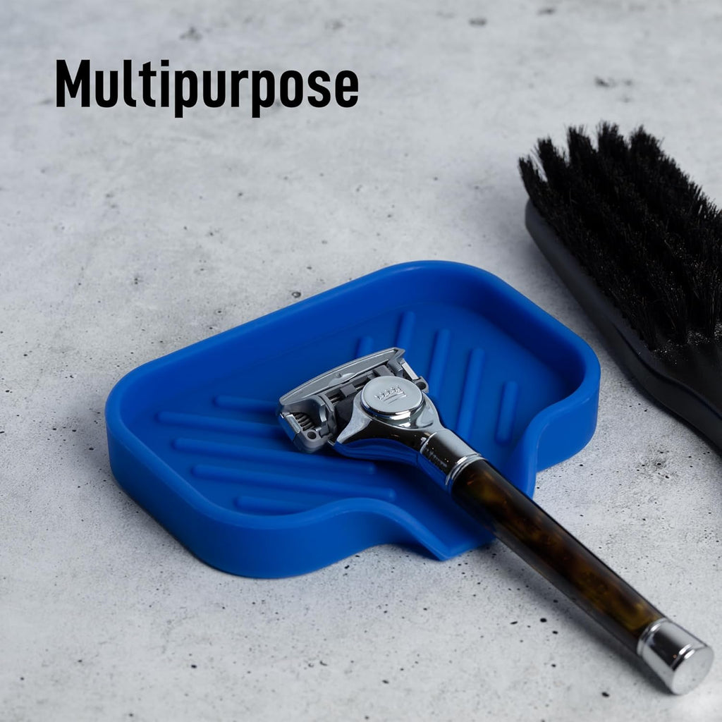 Zulay Kitchen Small Silicone Sponge Holder (4.9x3.3”) – Space-Saving Sink Organizer Tray for Sponge, Soap, Brush & More – Compact Non-Slip Dish for Kitchen & Bathroom (Turkish Sea)