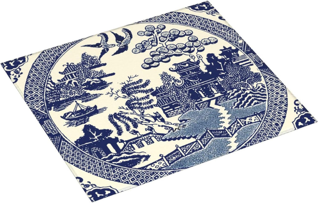 Dish Drying Mat For Kitchen Counter Absorbent Dish Mat Reversible Drainer Drying Kitchen Mat (Oriental Style Chinese Blue Willow, 16"x18")
