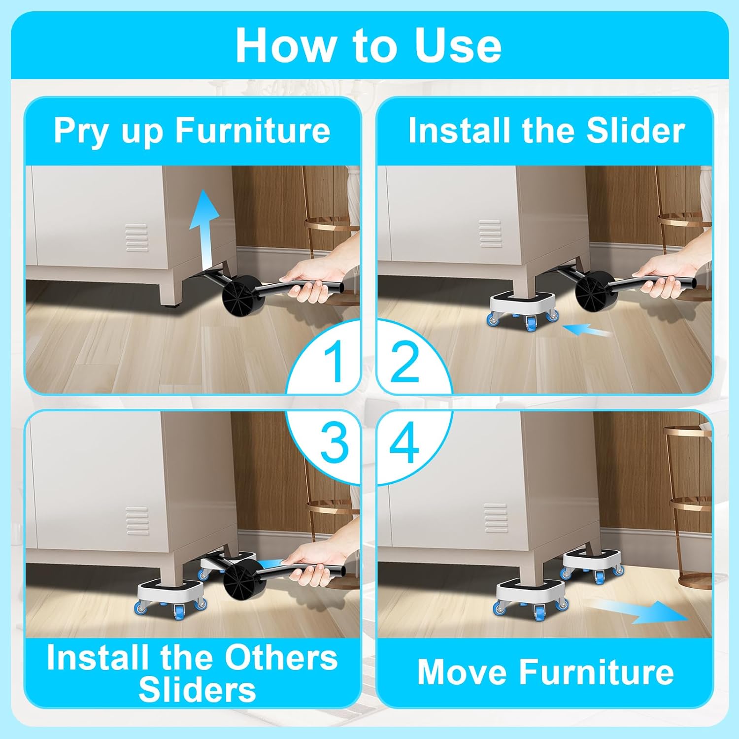 New Upgrade Furniture Movers with Wheels, Furniture Sliders with 360° Rotatable 1.25in Wheels, Furniture Dolly for Moving Heavy Sofa, Bed, Load Capacity Up to 900lb