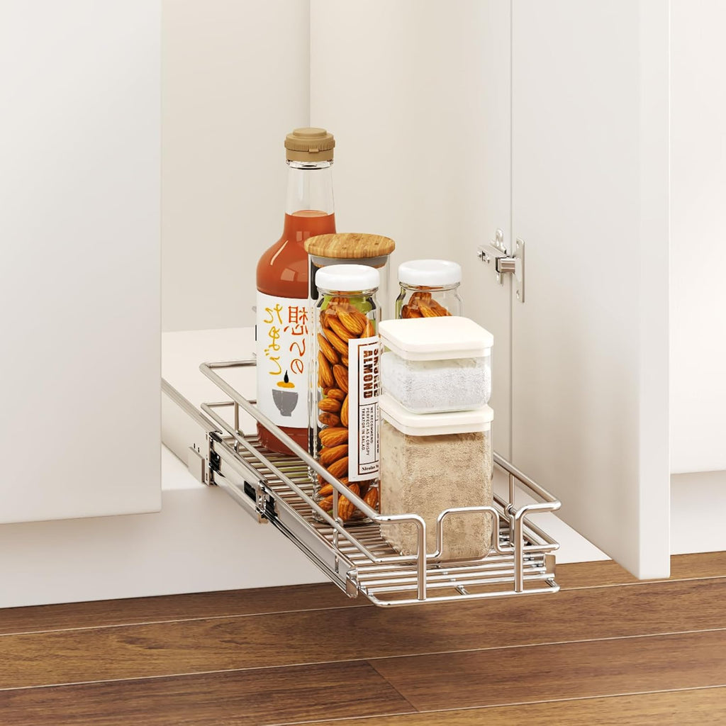 LOVMOR Pull Out Cabinet Organizer 5½" W x 21½" D, Kitchen Cabinet Pull Out Shelves Slide Out Storage
