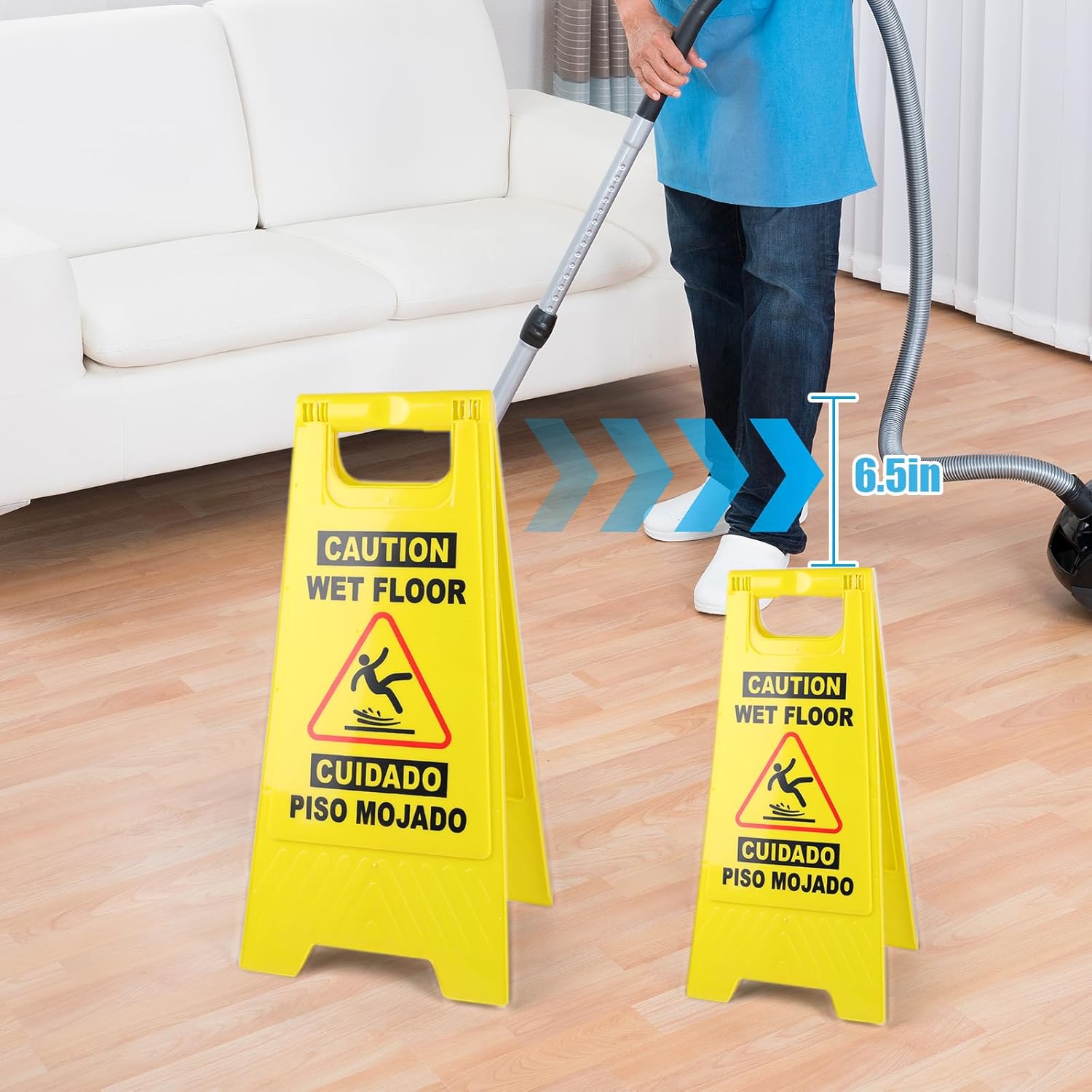 XPCARE 24 Inches Caution Wet Floor Sign, 5PACK Yellow Bilingual Double-Sided Safety Warning Signs,A Frame Safety Wet Floor Signs Commercial
