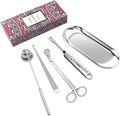 Lsnisni 5Pcs Candle Accessory Set With Rechargeable Electric Lighter, Storage Tray, Wick Trimmer, Snuffer, Dipper - Stainless Steel Care Kit With Gift Package for Candle Lovers - Silver
