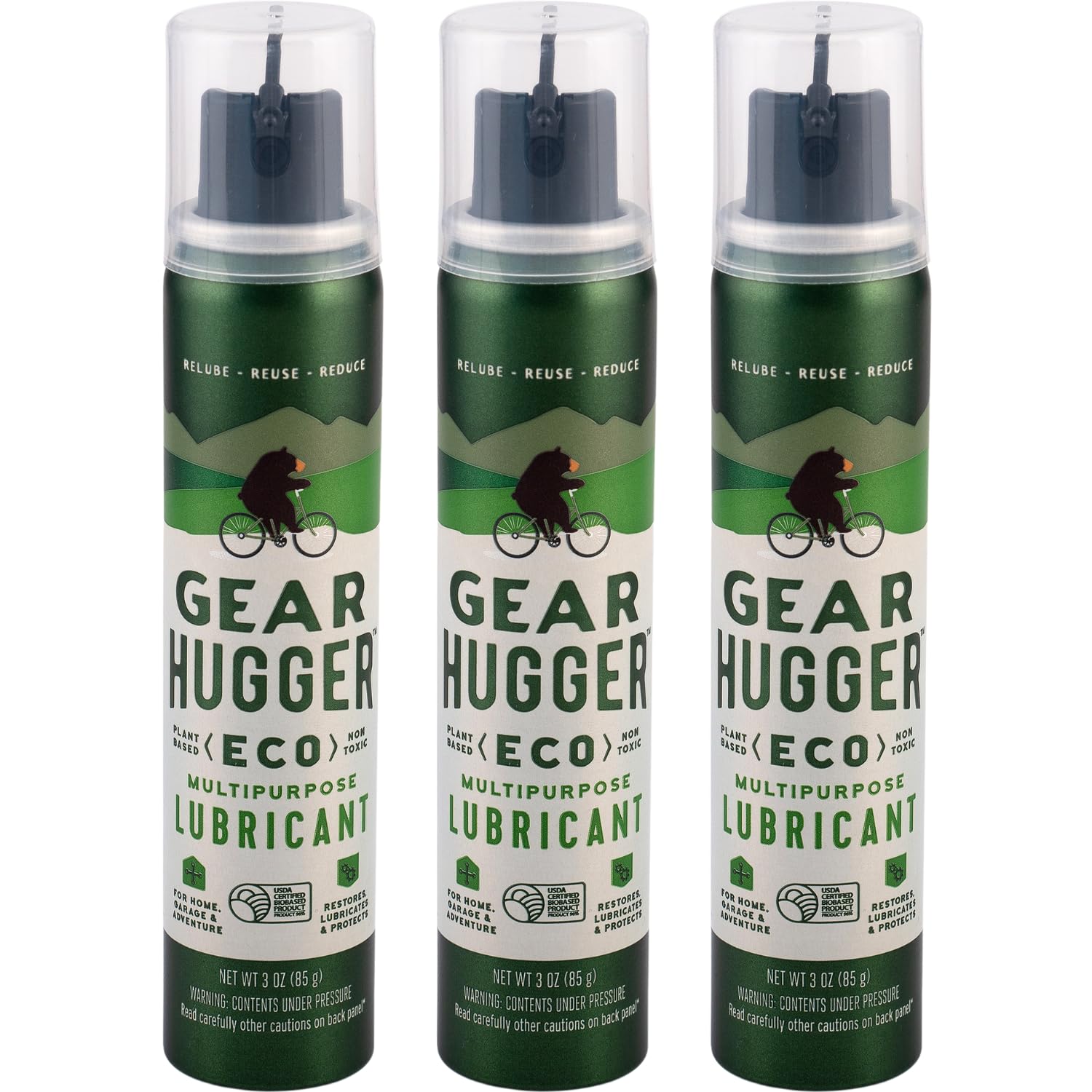 Gear Hugger Multipurpose Lubricant - Eco-Friendly (3 oz, Pack of 3), Rust Remover - Garage Door Spray, Door Hinge & Lock Lubricant - Plant-Based, No Petroleum, No PTFE