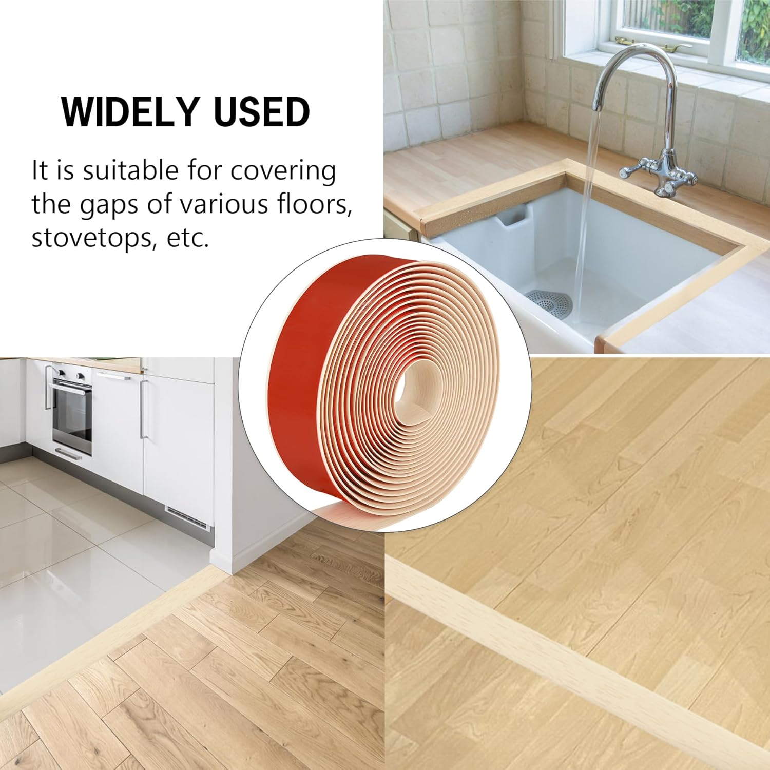 20Ft Floor Transition Strip Self Adhesive Vinyl Cover Floor Strip Flat Divider Transition Strip Wood Grain Design for Laminate Floor Gaps and Doorway Transitions (20Ft x 2 Inch, Beige)