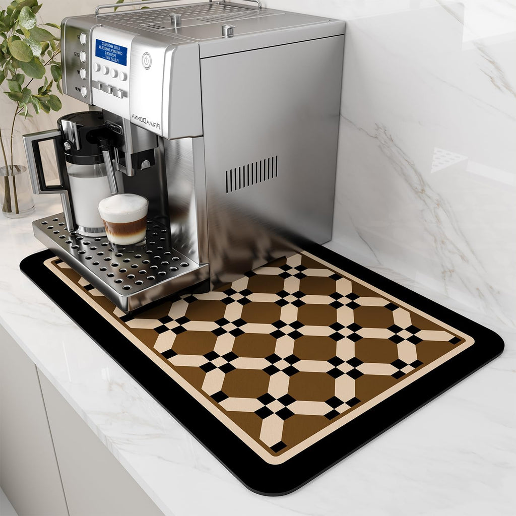 AMOAMI Coffee Mat Hide Stain Rubber Backed Absorbent Dish Drying Mat for Kitchen Counter - Fits Under Coffee Maker or Machine - PEANUT 12X19