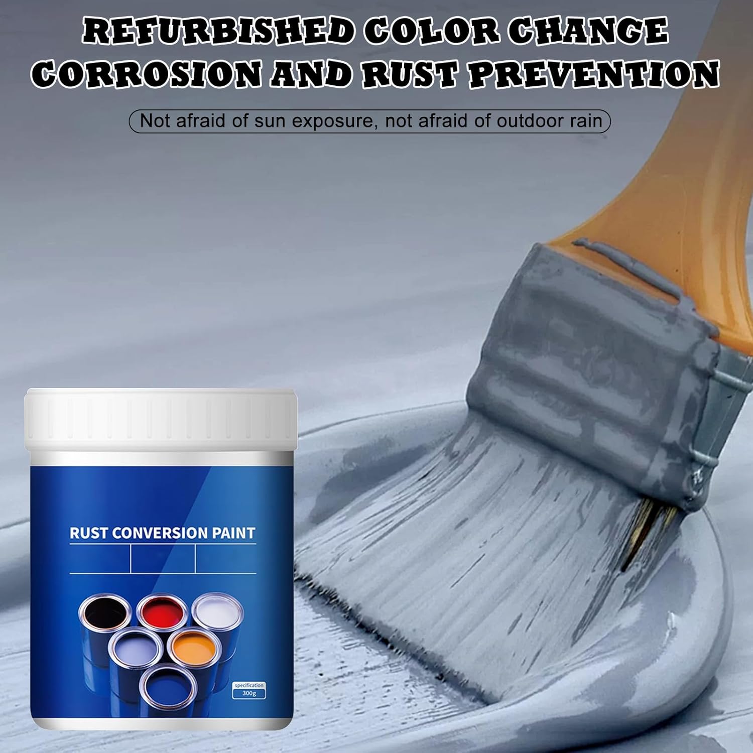 Weatherproof Rust Converter Paint for Metal, Rust Remover for Metal and Primer, Water-Based Industrial Anti-Rust Metallic Paint with Brush, Long-Lasting Rust Prevention & Protection, 10.7 Oz (Black)