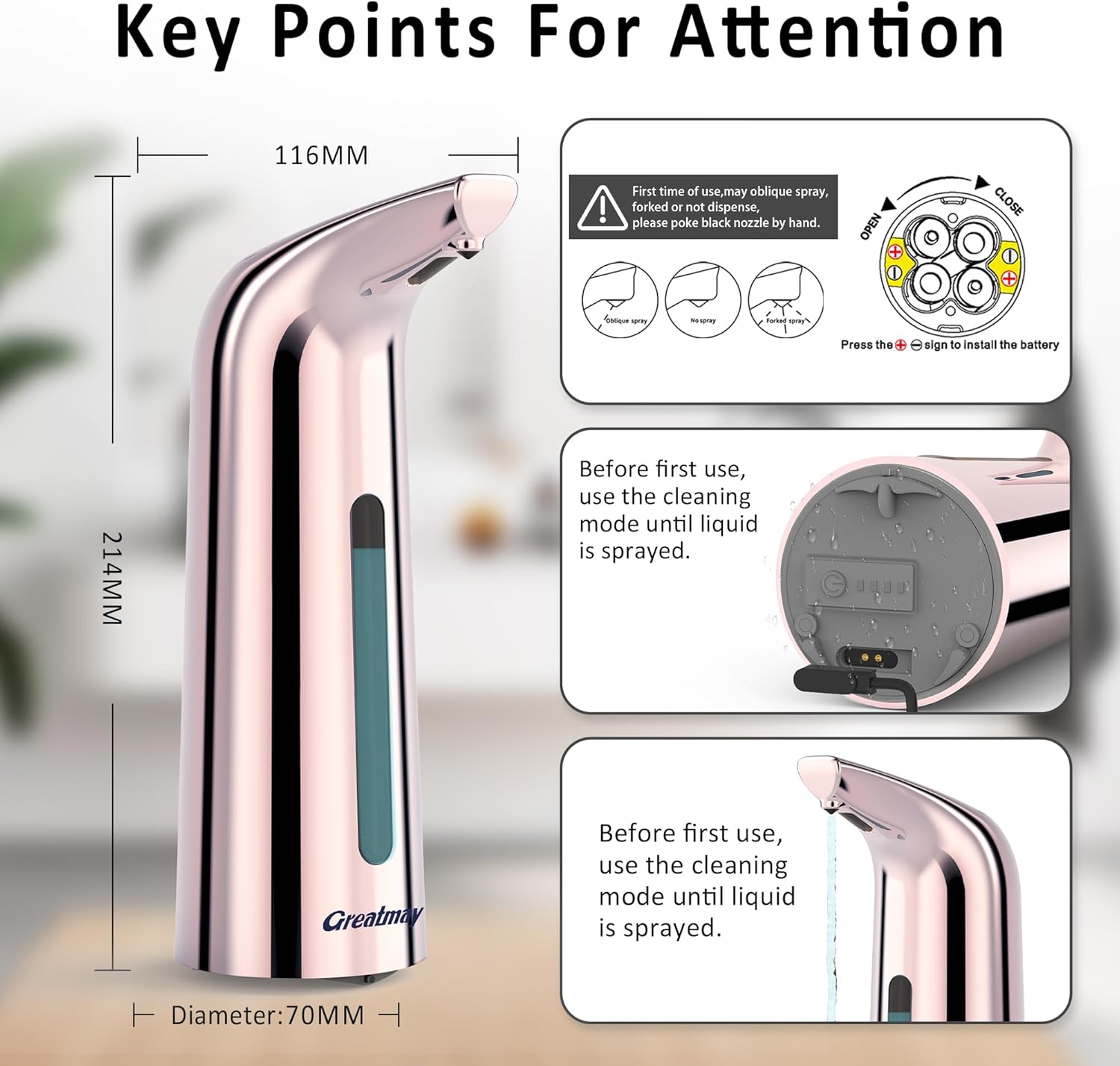 Convenient Automatic Soap Dispenser,4 Adjustable Levels Touchless Hand Sanitizer Pump with Infrared Sensor, 400 ml Countertop Electric Soap Dispenser
