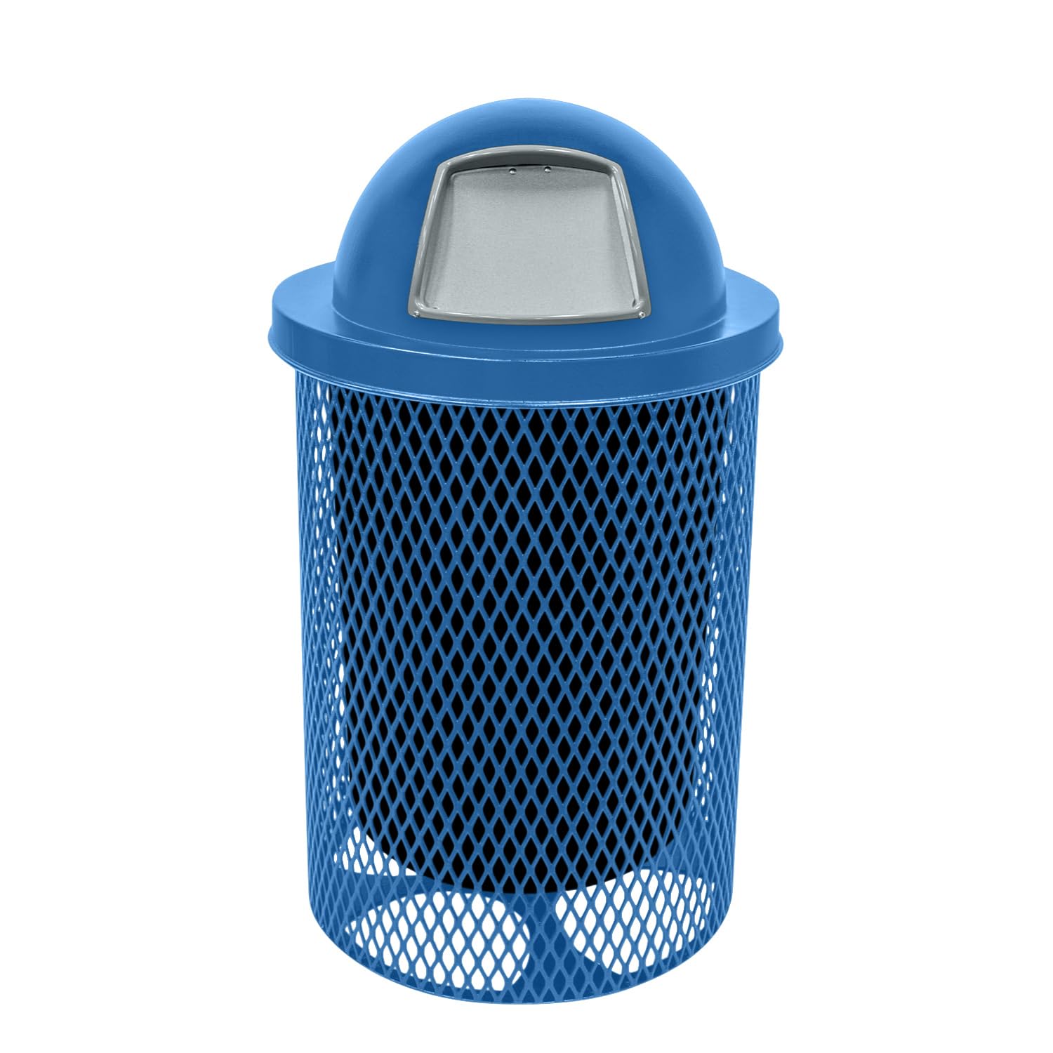 COATEDOUTDOORFURNITURE RDT-TXTLBL Heavy Duty 32 Gallon Round Trash Receptacle, Liner Included, Textured Light Blue with Textured Light Blue Dome Top, Made in America