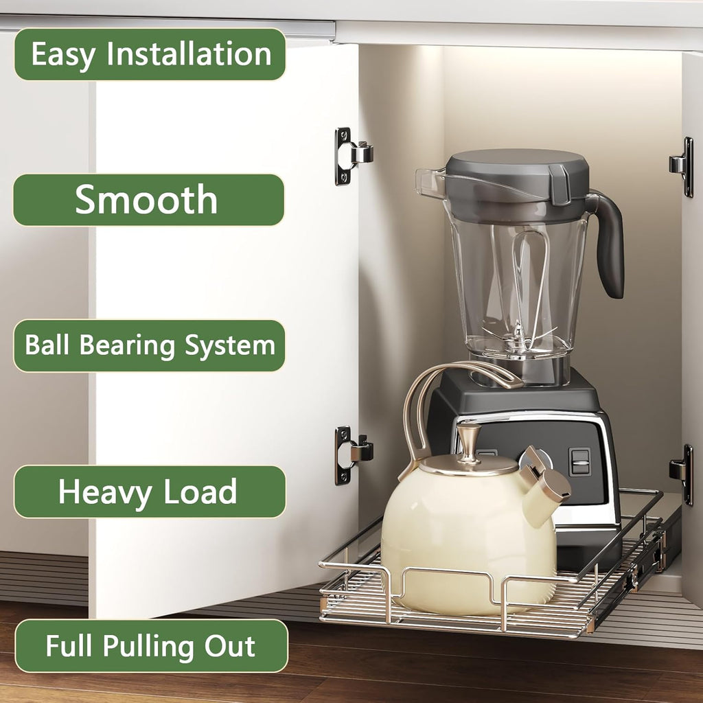 Pull Out Cabinet Organizer 10½" W x 18" D, Heavy Duty Cabinet Pull Out Shelves, Slide Out Drawers Organization for Kitchen Cabinets Bathroom