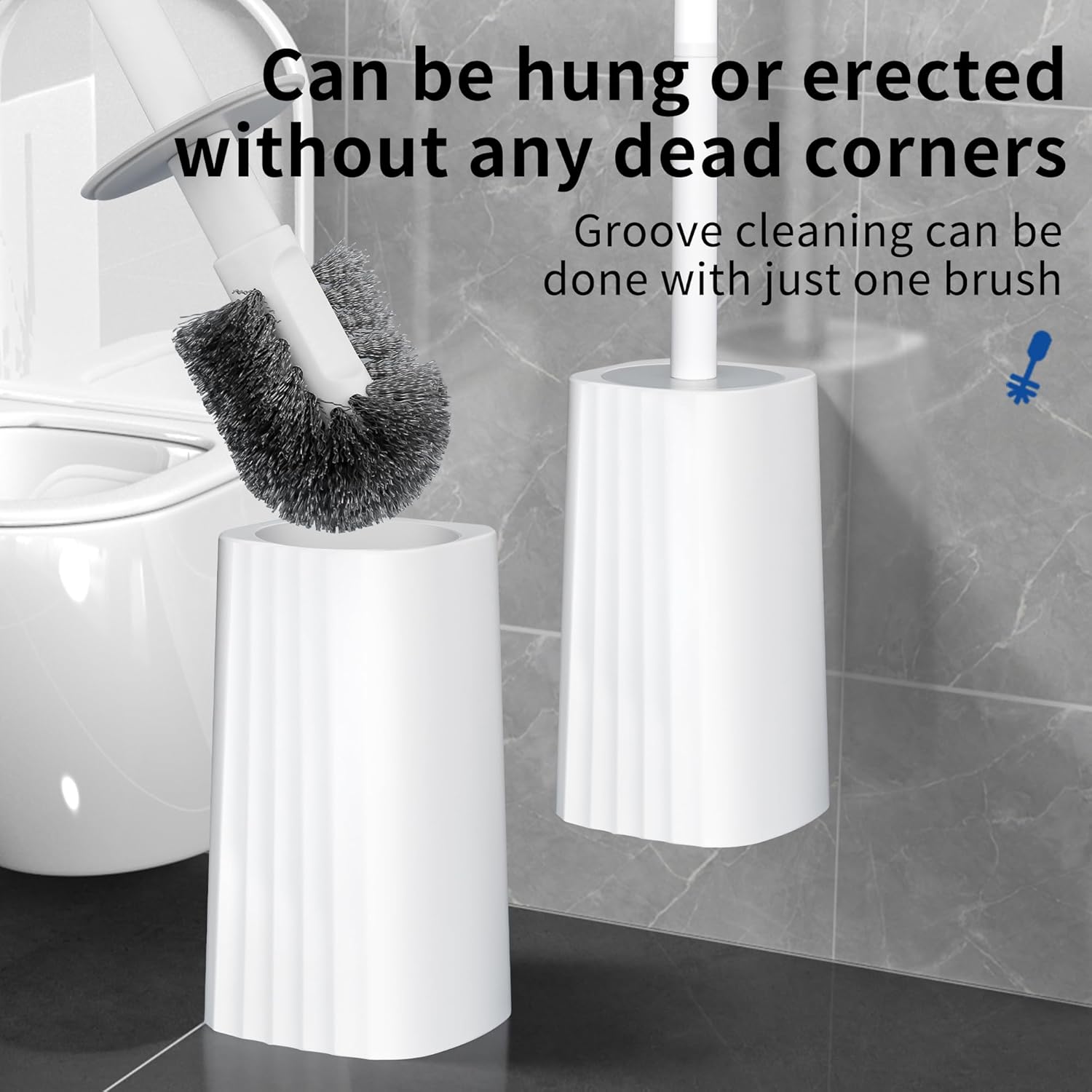 Toilet Brush & Holder Set, 2 Pack Toilet Brushes for Bathroom with Holder, Lightweight Plastic Handle, Space Saving for Storage, Deep Cleaning, Drip-Proof, Easy to Assemble