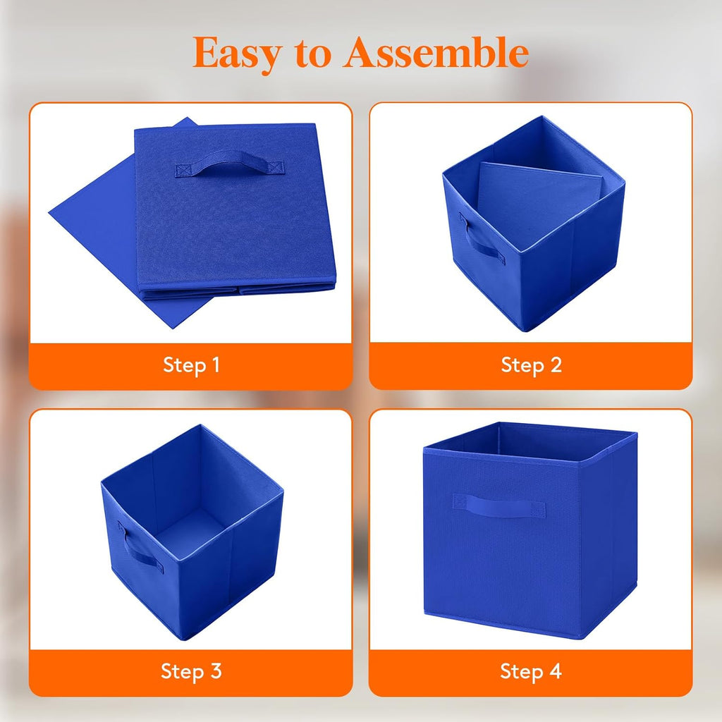 Lifewit Collapsible Fabric Storage Cubes Bins Set 11 Inch, Foldable Cubby Organizers Boxes, 6 Pack Organizing Baskets for Shelf, Closet, Utility Room, Storage Room Blue