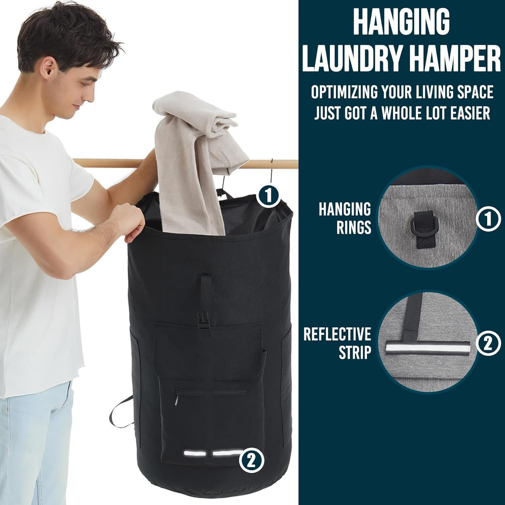 Laundry Bag Extra Large Heavy Duty, 115L Laundry Backpack, College Laundry Bag with Straps, Backpack Laundry Bags with 4 Pockets, Dorm Essential, Laundry Bags for Dorm Room, Apartment, Laundromat