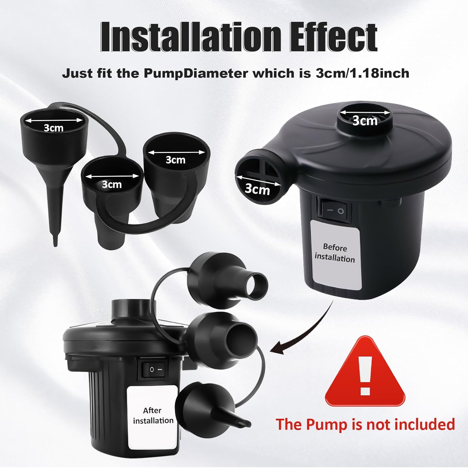 4 Set Air Pump Replacement Nozzles Head with 3 Sizes Plastic Inflatable Pump Adaptor Accessory for Partial Air Mattress Bed