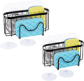 HapiRm Multifunctional Sponge Holder with Unique M-shaped, Two Installation Methods Kitchen Sink Organizer, Rustproof Stainless Steel Sink Caddy -Black（2-pack）