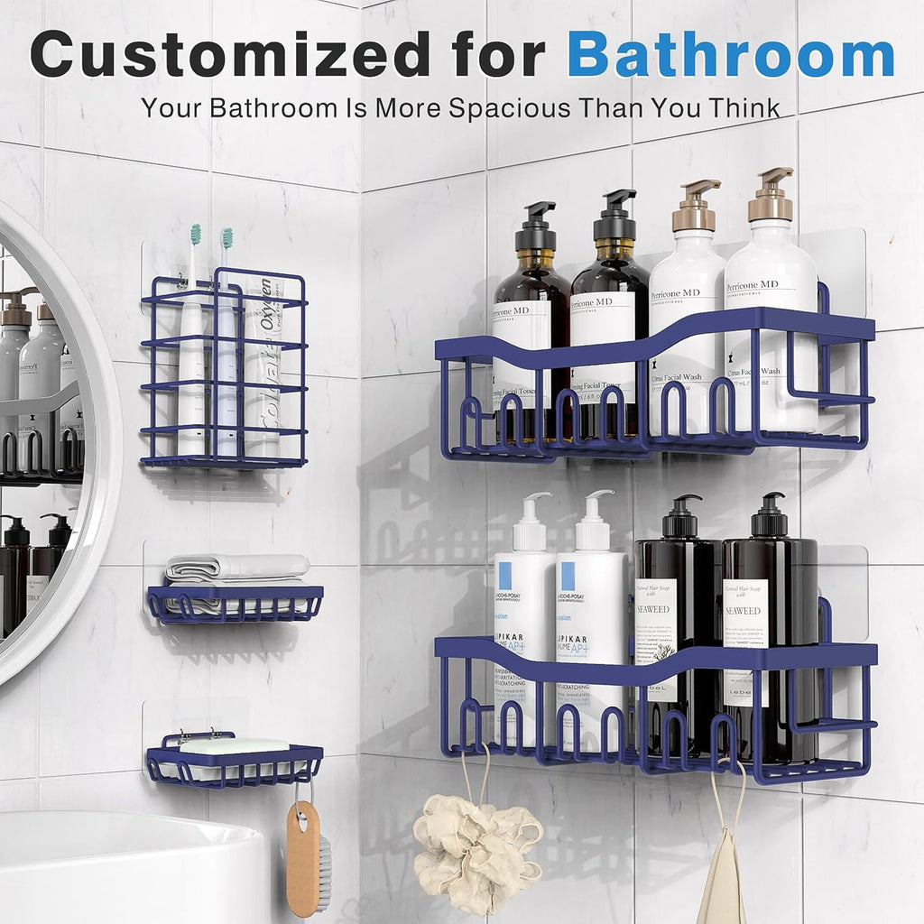 EUDELE 5-Pack Rustproof Stainless Steel Shower Caddy – No Drill Adhesive Bathroom Organizer with Large Capacity, Spacious Shower Shelves for Inside Shower, Kitchen & Home Decor Storage-XL Size