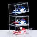 NYZE 3 Pack Acrylic Shoe Boxes Side Open, Clear Shoe Box Plastic Stackable, Shoe Storage Organizer with Magnetic Door, Shoe Display Shoe Containers with Lids Fits Up to Size 15