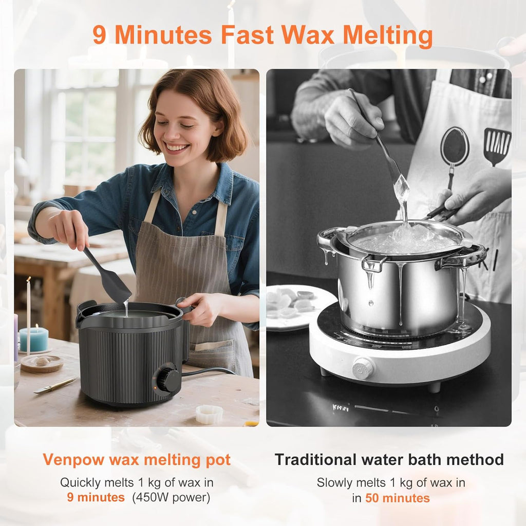 venpow Candle Wax Melter with Pour Spout, Candle Making Kit for Adult Beginners, 1.5L Large Capacity, for Making Candles and Soaps, Kit Includes Wax Melting Pot and Stirring Spoon