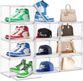 10 Pack Acrylic Shoe Storage Box Clear Plastic Stackable Acrylic Display Case with Magnetic Door Sneaker Storage for Sneakerheads Large Hat Shoe Boxes, Fit up to US Size 13