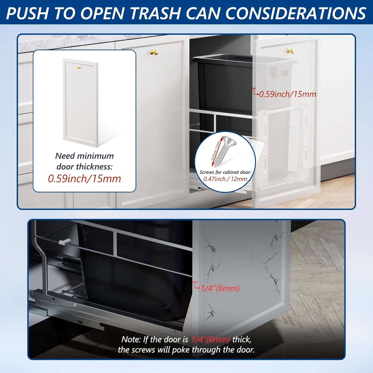 Insputer Pull Out Trash Can Under Cabinet with Soft-Close Slides, Heavy Duty Under Sink Trash Can Kit for Kitchen, Garbage Can Not Included, Requires Minimum Cabinets Opening 12" W X 18" D