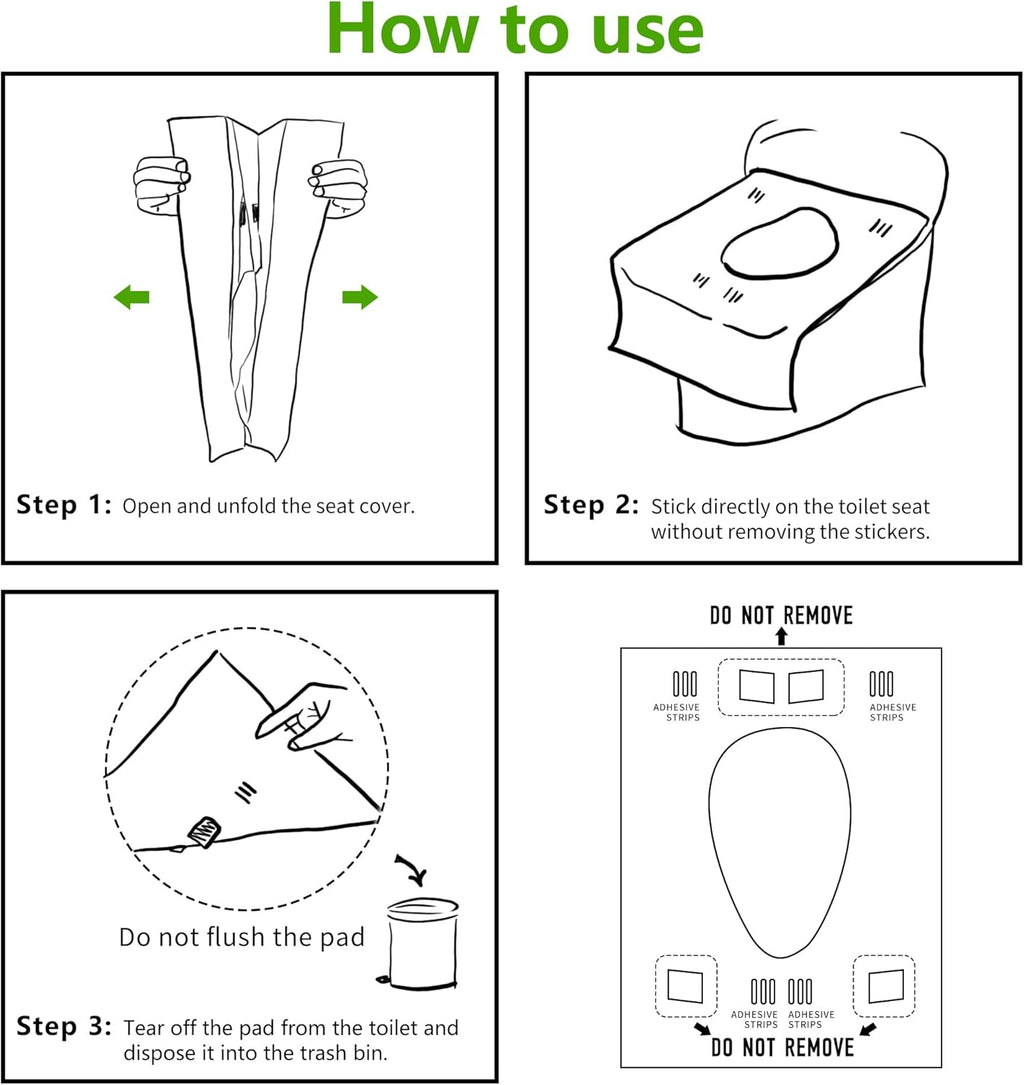 TenFans Toilet Seat Covers Disposable - 30 Count Individually Travel Pack - Sticker Free Faster Use - Waterproof XL Covers for Adults and Kids - Travel Accessories Public Restrooms, Camping, Airplane