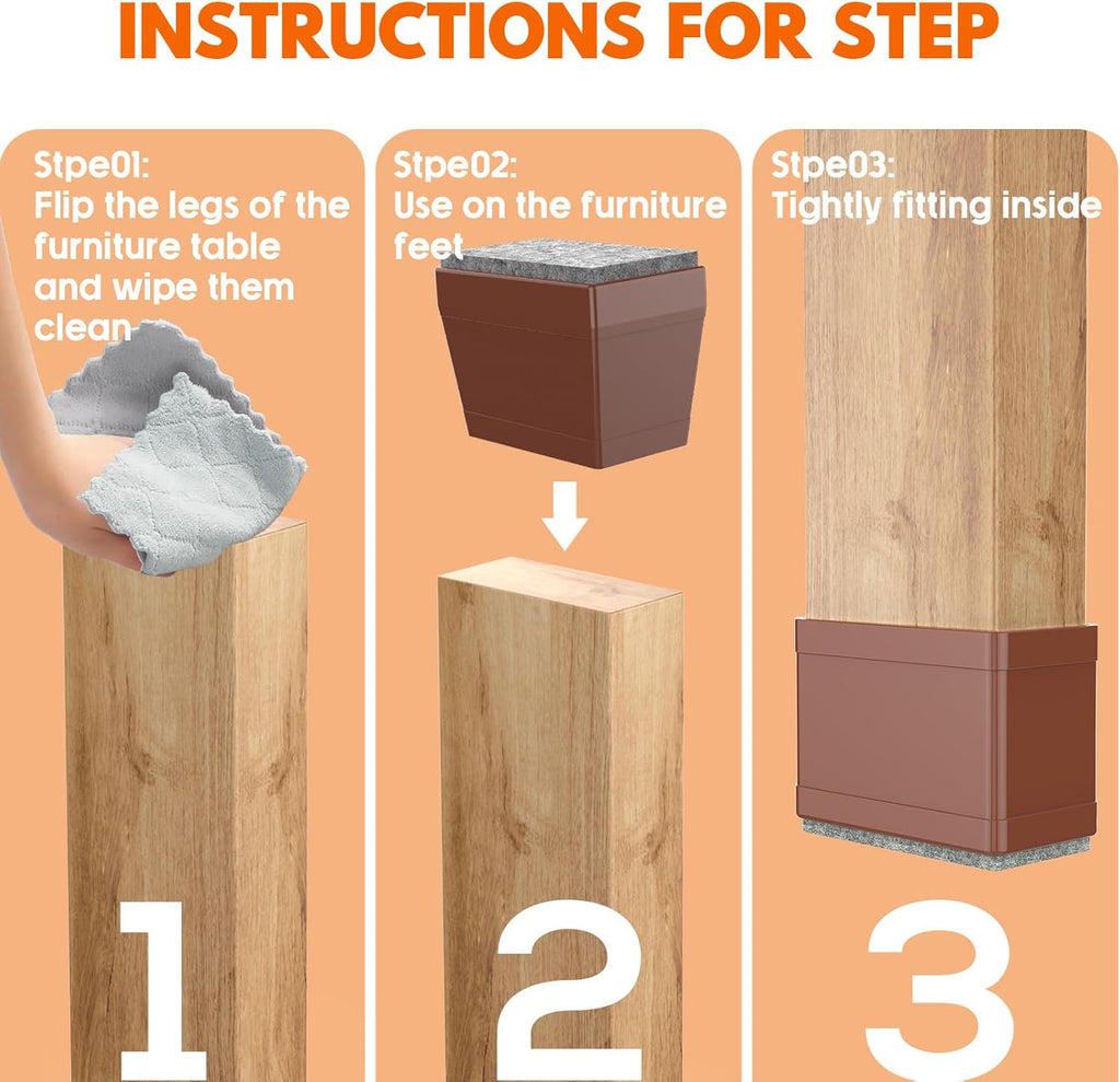 Rectangle Chair Leg Protectors for Hardwood Floors,16 PCS Silicone Covers to Protect Wood Tile Floors Felt Pads Furniture Leg Caps Reduce Noise. Easy to Move. (Brown,0.5 x 1 Inch, Rectangular)
