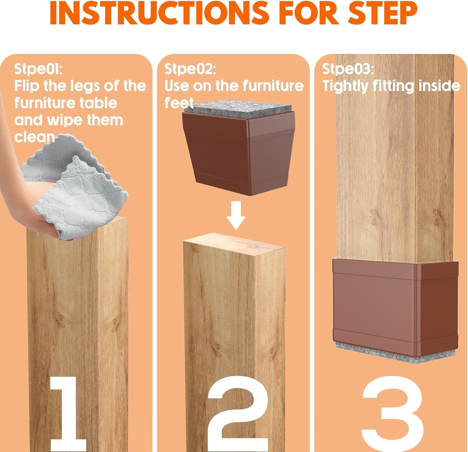 Rectangle Chair Leg Protectors for Hardwood Floors,16 PCS Silicone Covers to Protect Wood Tile Floors Felt Pads Furniture Leg Caps Reduce Noise. Easy to Move.(Brown,2 x 4 cm,Rectangle)