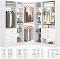 Corner Closet System with 5 Drawers, Closet Organizer System with 15+Shelvess & 4 Hanging Rods, 63.2"L * 63.2"W / 87.2"L * 39.2"W Reversible L Shaped Walk-in Closets, Load 2500+LBS, White