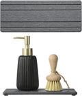 2PCS Diatomite Quick Stone Drying Tray Mat For Bathroom & Kitchen Counter, Instant Dry Water Absorbent Drink Bar Coaster,Vanity Sink Caddy Organizer,Dish Soap Sponge Holder, Dark Gray,9"x3.5"